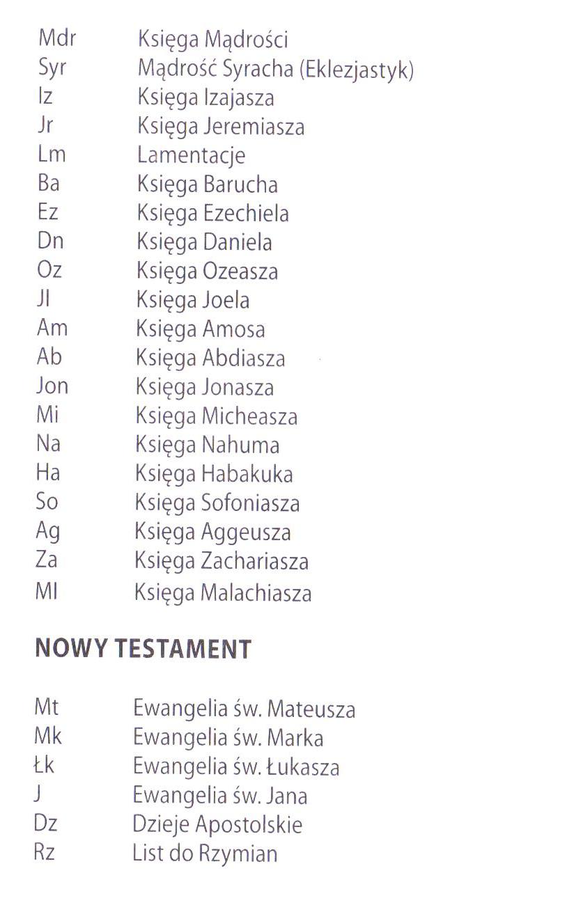 Skróty nazw ksiąg Pisma Świętego (2)