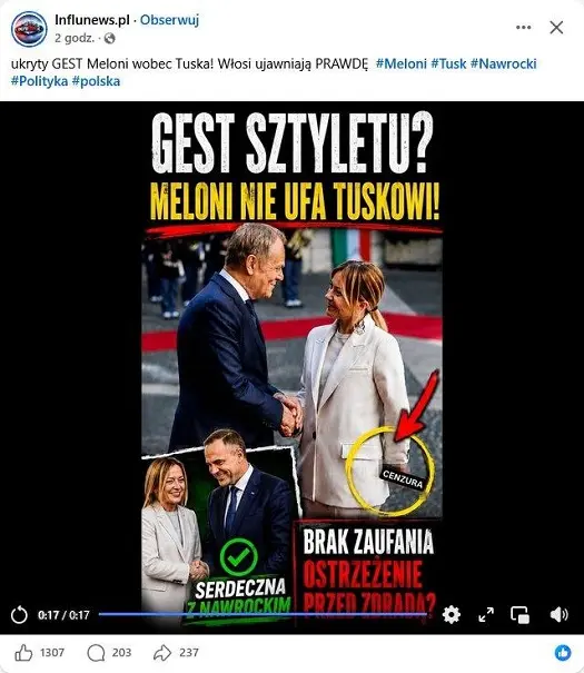 Donald Tusk i Giorgia Meloni: Gest sztyletu Gest sztyletu