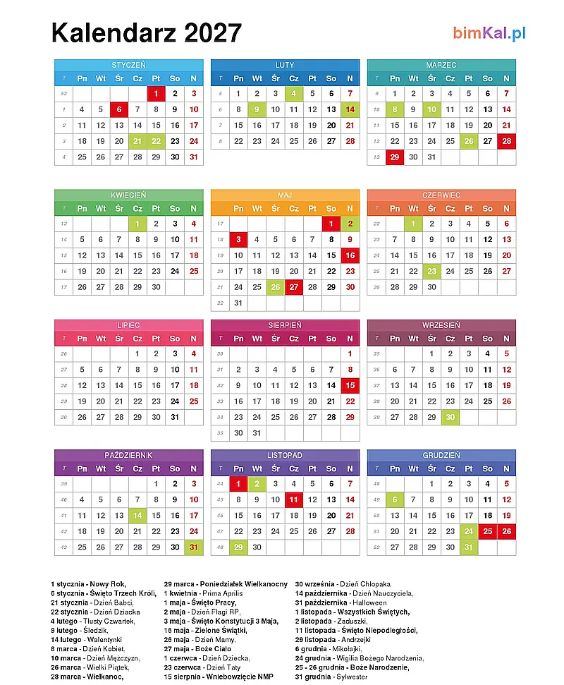 Kalendarz 2027