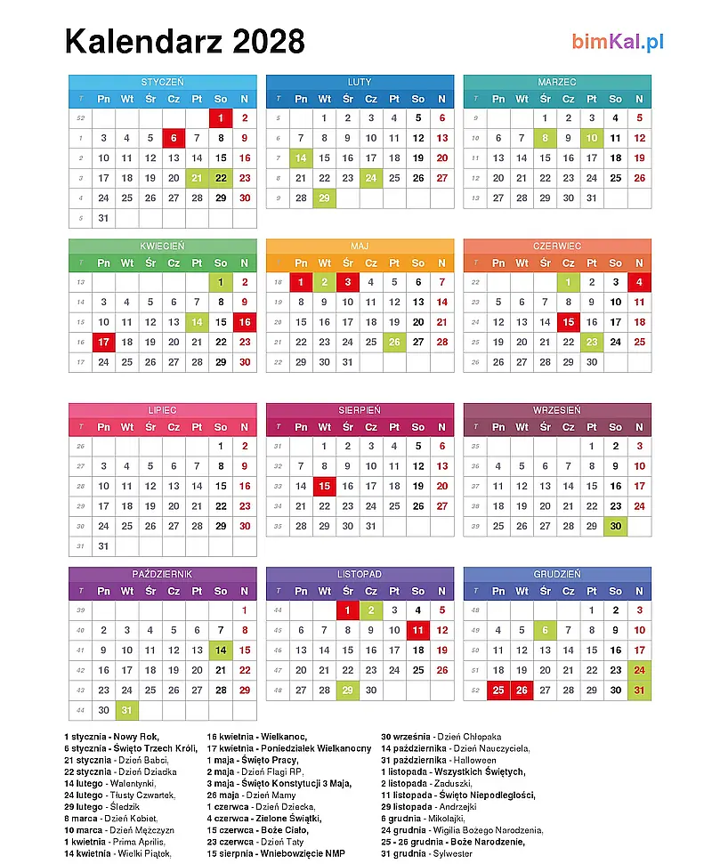 Kalendarz 2028
