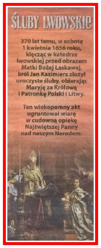 Źródło: "Nasz Dziennik" nr 76 (8547) 1IV 2026 Śluby lwowskie króla Jana Kazimierza
